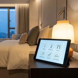 Connected hotel room control system