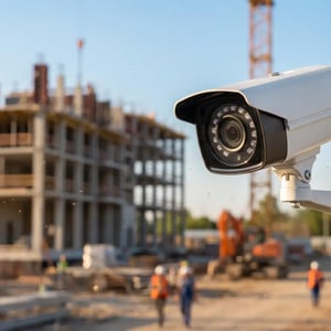 Security camera monitoring a construction site