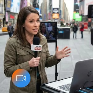 Broadcast journalist reporting on location