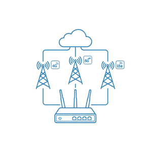 Router connected to multiple cellular networks including 4G LTE and 5G for failover