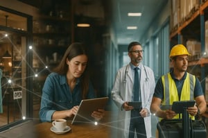 A collage of businesses connected through reliable fixed wireless internet.