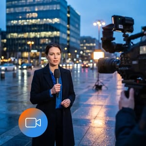 Reporter filming an outdoor broadcast