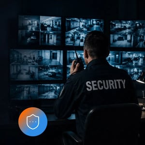 Security operator monitoring surveillance feeds