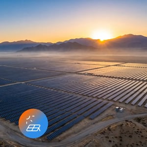 Large solar farm at sunset