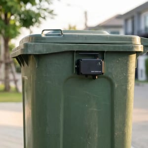 Smart waste container equipped with a monitoring sensor.