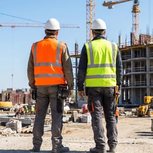Workers at a temporary construction site