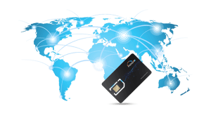 POND IoT SIM card with a world map on a background.